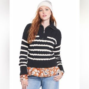 La Ligne x Target Quarter Zip Striped Cable Knit Sweater